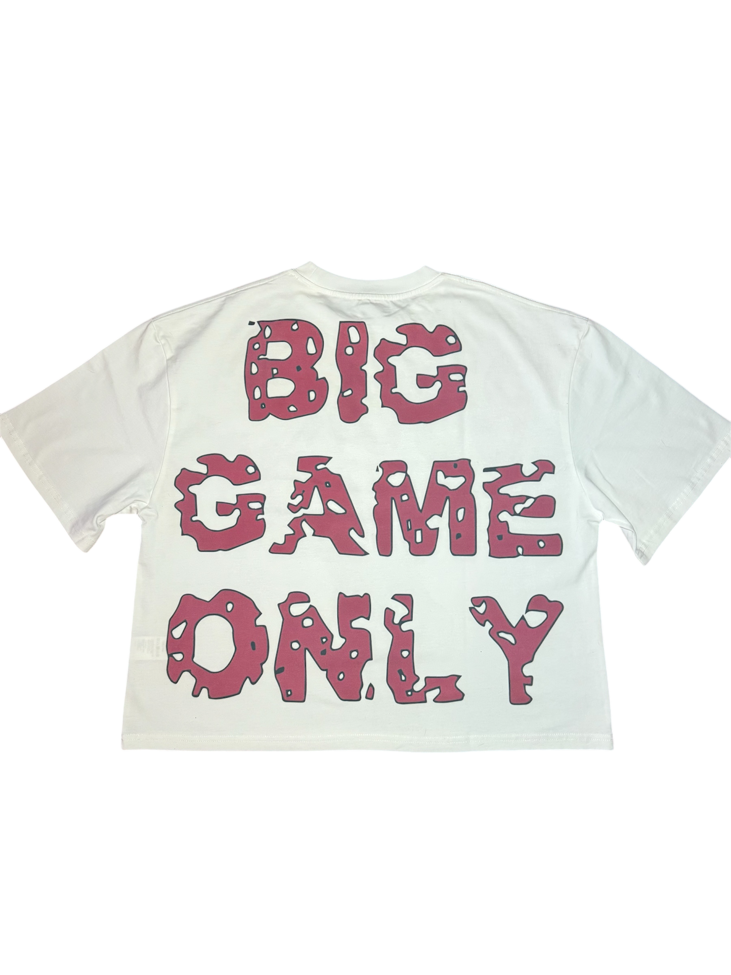 White "big game only" cropped tee